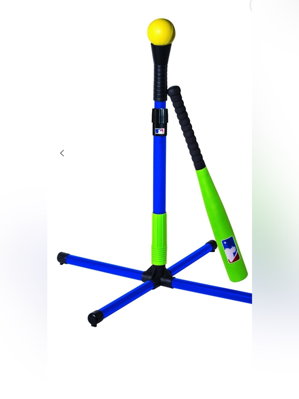 Kids T-Ball Set with Blue Tee and Green Bat - Official MLB Logo